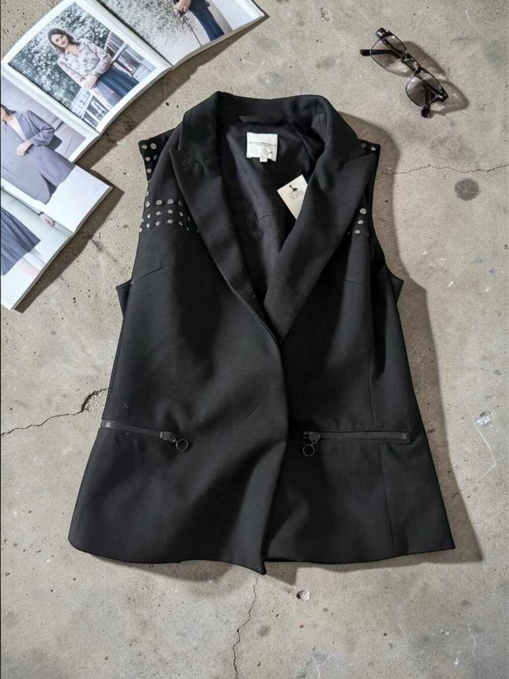 COSTUME NATIONAL Black Studded Vest Size 35 / US 6
